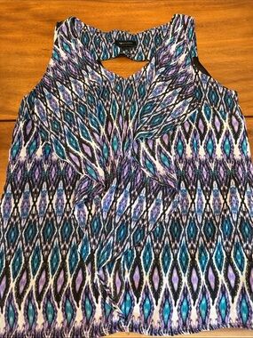 AB Studio Purple and Teal Geometric Keyhole Tie-Front Camisole